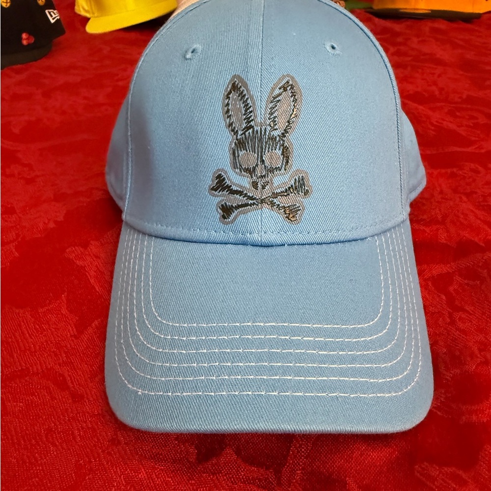 Psycho Bunny Light Blue Baseball Cap with Embroidered Skull & Crossbones Bunny